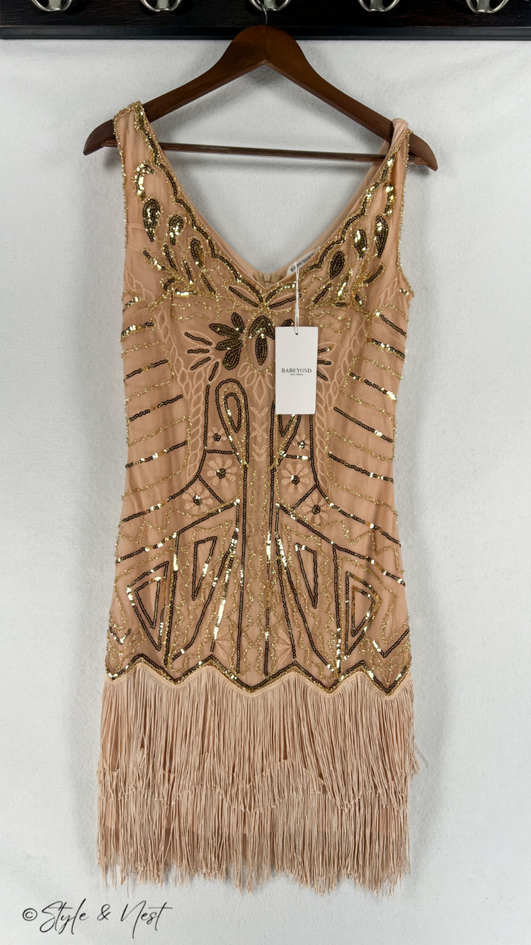 BABEYOND Gatsby Gold Flapper Paisley Sequin Dress 1920s Medium